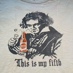 Lucky Brand tshirt light blue sz L “This is my fifth” Beethoven symphony / beer